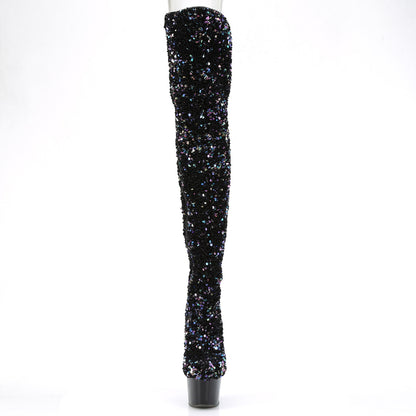*7" Heel, 2 3/4" PF Sequin Thigh High Boot, Inside Zip (Pleaser ADO3020/BSQ/M)