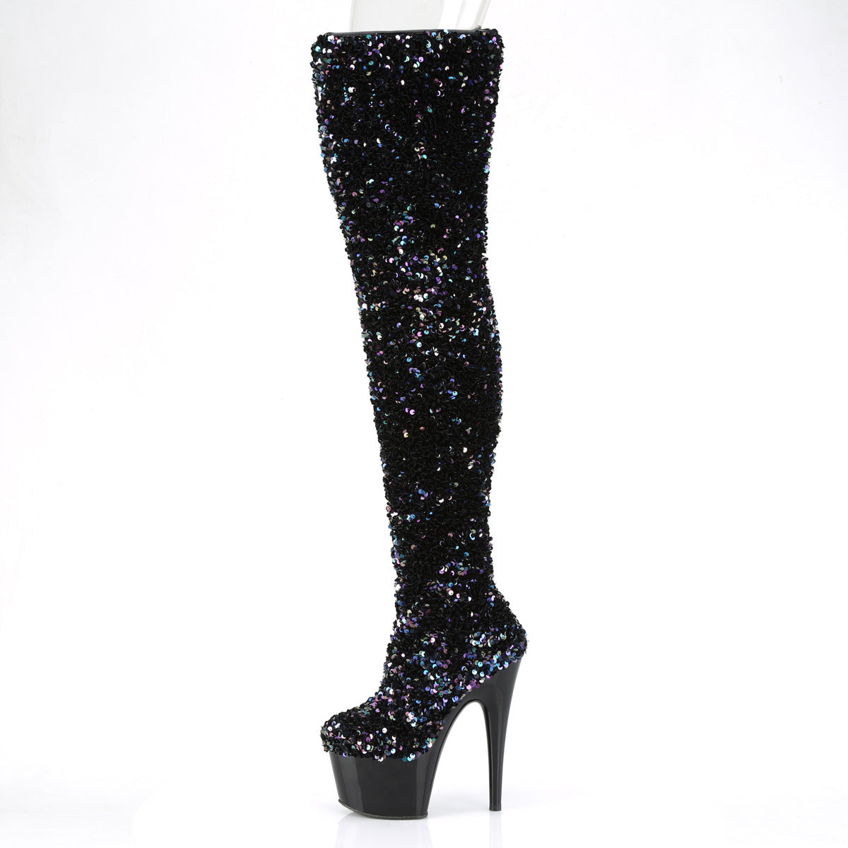 *7" Heel, 2 3/4" PF Sequin Thigh High Boot, Inside Zip (Pleaser ADO3020/BSQ/M)