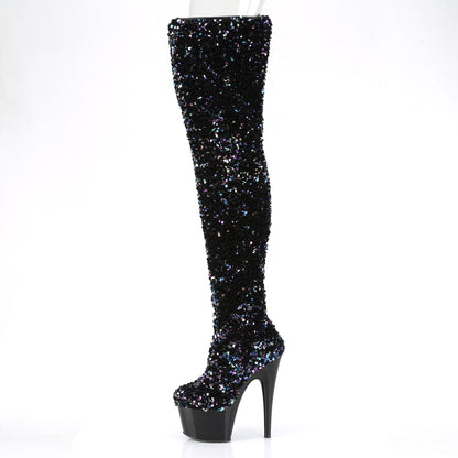 *7" Heel, 2 3/4" PF Sequin Thigh High Boot, Inside Zip (Pleaser ADO3020/BSQ/M)