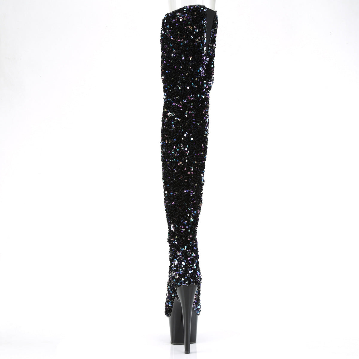 *7" Heel, 2 3/4" PF Sequin Thigh High Boot, Inside Zip (Pleaser ADO3020/BSQ/M)