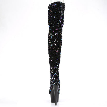 *7" Heel, 2 3/4" PF Sequin Thigh High Boot, Inside Zip (Pleaser ADO3020/BSQ/M)