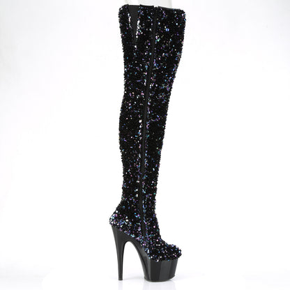 *7" Heel, 2 3/4" PF Sequin Thigh High Boot, Inside Zip (Pleaser ADO3020/BSQ/M)