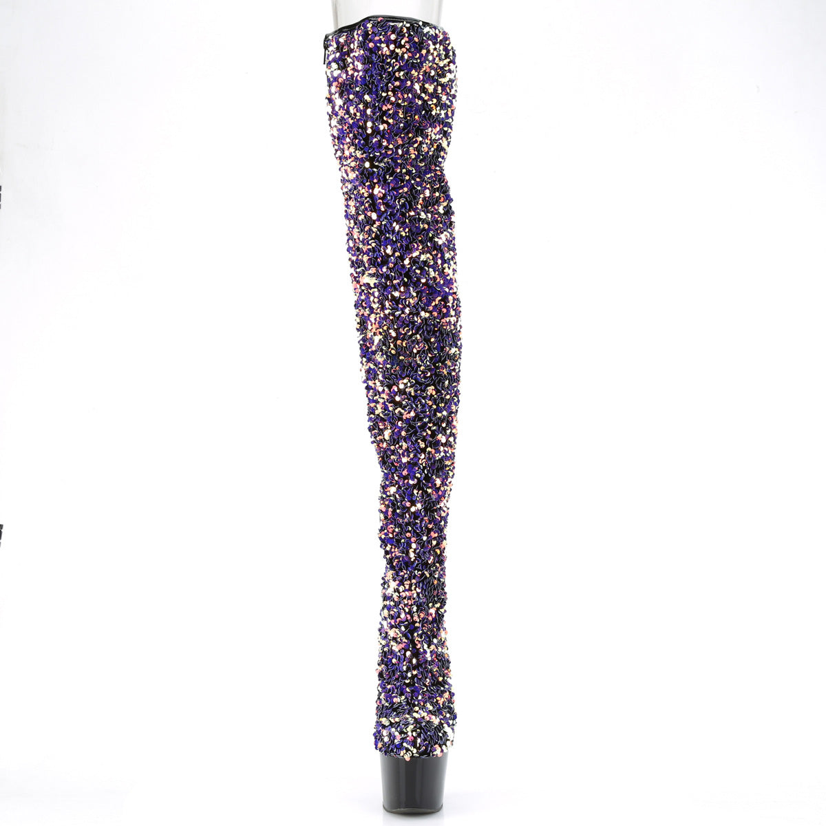 *7" Heel, 2 3/4" PF Sequin Thigh High Boot, Inside Zip (Pleaser ADO3020/BSQ/M)