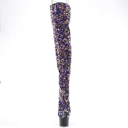 *7" Heel, 2 3/4" PF Sequin Thigh High Boot, Inside Zip (Pleaser ADO3020/BSQ/M)