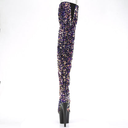 *7" Heel, 2 3/4" PF Sequin Thigh High Boot, Inside Zip (Pleaser ADO3020/BSQ/M)