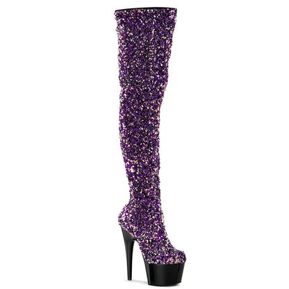 *7" Heel, 2 3/4" PF Sequin Thigh High Boot, Inside Zip (Pleaser ADO3020/BSQ/M)