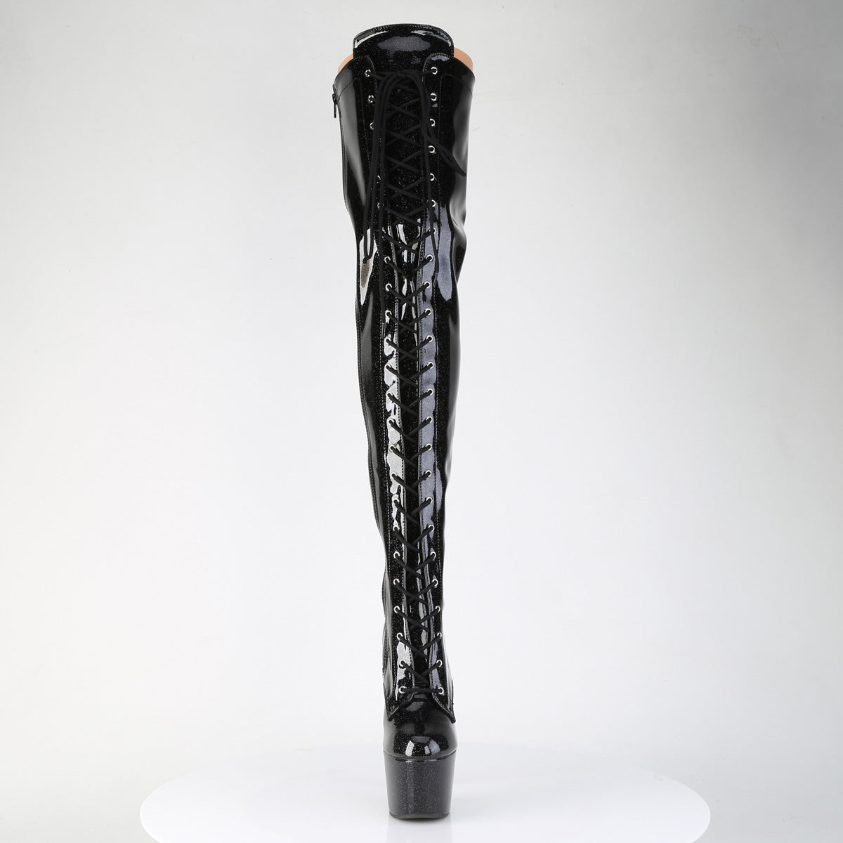 *7" Heel, 2 3/4" PF Lace-Up Stretch Thigh Boot, Side Zip (Pleaser ADO3020GP/AQG/M)