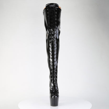 *7" Heel, 2 3/4" PF Lace-Up Stretch Thigh Boot, Side Zip (Pleaser ADO3020GP/AQG/M)