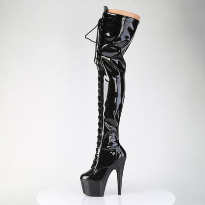 *7" Heel, 2 3/4" PF Lace-Up Stretch Thigh Boot, Side Zip (Pleaser ADO3020GP/AQG/M)