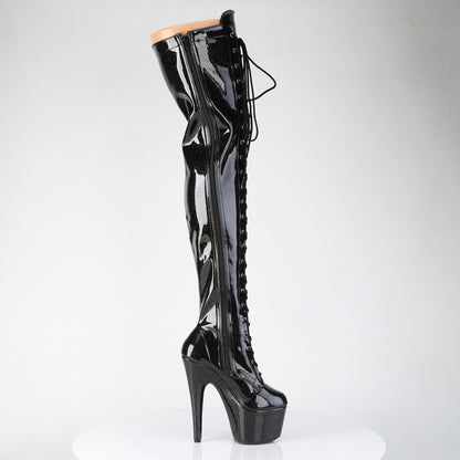 *7" Heel, 2 3/4" PF Lace-Up Stretch Thigh Boot, Side Zip (Pleaser ADO3020GP/AQG/M)
