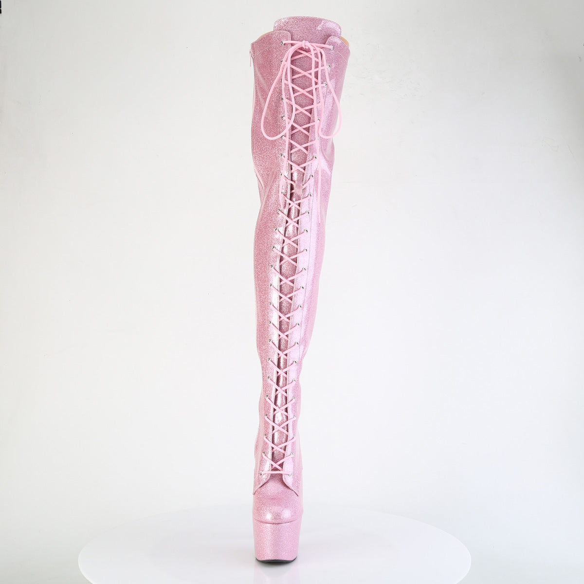 *7" Heel, 2 3/4" PF Lace-Up Stretch Thigh Boot, Side Zip (Pleaser ADO3020GP/AQG/M)