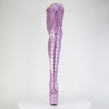 *7" Heel, 2 3/4" PF Lace-Up Stretch Thigh Boot, Side Zip (Pleaser ADO3020GP/AQG/M)