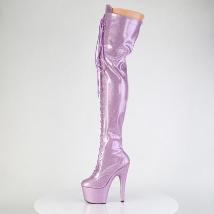*7" Heel, 2 3/4" PF Lace-Up Stretch Thigh Boot, Side Zip (Pleaser ADO3020GP/AQG/M)