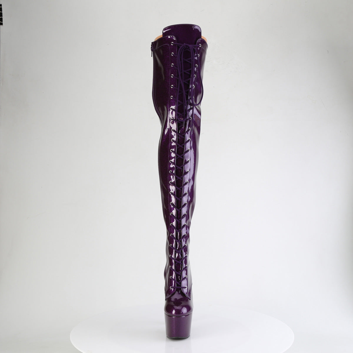 *7" Heel, 2 3/4" PF Lace-Up Stretch Thigh Boot, Side Zip (Pleaser ADO3020GP/AQG/M)