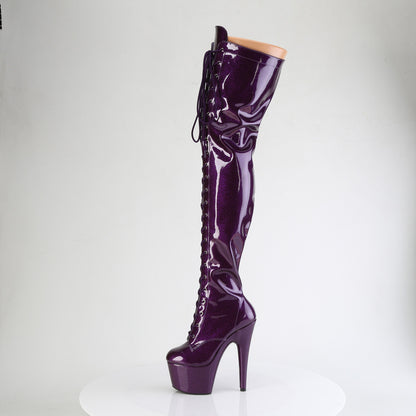 *7" Heel, 2 3/4" PF Lace-Up Stretch Thigh Boot, Side Zip (Pleaser ADO3020GP/AQG/M)