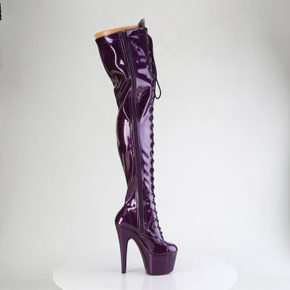*7" Heel, 2 3/4" PF Lace-Up Stretch Thigh Boot, Side Zip (Pleaser ADO3020GP/AQG/M)