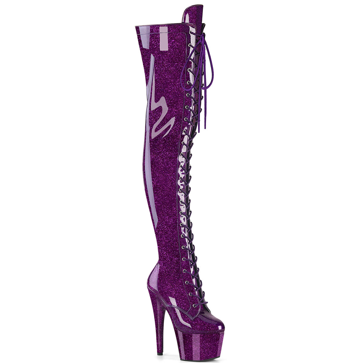 *7" Heel, 2 3/4" PF Lace-Up Stretch Thigh Boot, Side Zip (Pleaser ADO3020GP/AQG/M)