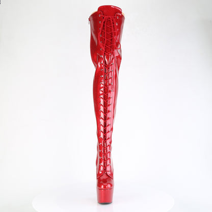 *7" Heel, 2 3/4" PF Lace-Up Stretch Thigh Boot, Side Zip (Pleaser ADO3020GP/AQG/M)