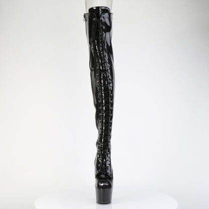 *7" Heel, 2 3/4" PF Peep Toe Lace-Up Thigh Boot, Side Zip (Pleaser ADO3021GP/AQG/M)