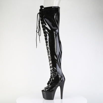 *7" Heel, 2 3/4" PF Peep Toe Lace-Up Thigh Boot, Side Zip (Pleaser ADO3021GP/AQG/M)