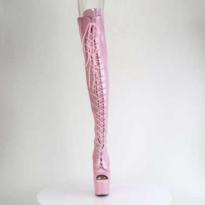 *7" Heel, 2 3/4" PF Peep Toe Lace-Up Thigh Boot, Side Zip (Pleaser ADO3021GP/AQG/M)