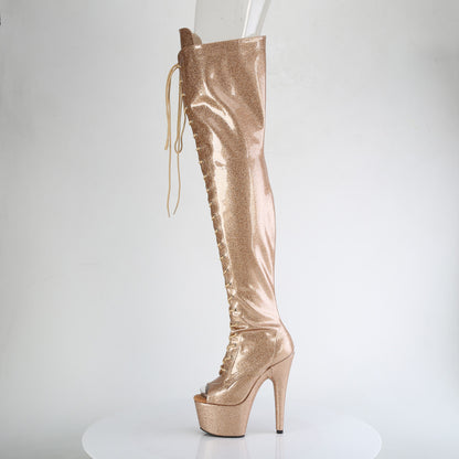 *7" Heel, 2 3/4" PF Peep Toe Lace-Up Thigh Boot, Side Zip (Pleaser ADO3021GP/AQG/M)