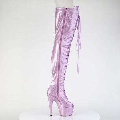 *7" Heel, 2 3/4" PF Peep Toe Lace-Up Thigh Boot, Side Zip (Pleaser ADO3021GP/AQG/M)