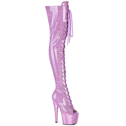 *7" Heel, 2 3/4" PF Peep Toe Lace-Up Thigh Boot, Side Zip (Pleaser ADO3021GP/AQG/M)