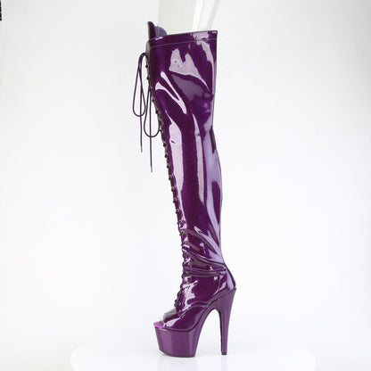 *7" Heel, 2 3/4" PF Peep Toe Lace-Up Thigh Boot, Side Zip (Pleaser ADO3021GP/AQG/M)