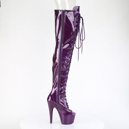 *7" Heel, 2 3/4" PF Peep Toe Lace-Up Thigh Boot, Side Zip (Pleaser ADO3021GP/AQG/M)