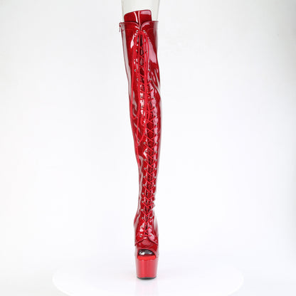*7" Heel, 2 3/4" PF Peep Toe Lace-Up Thigh Boot, Side Zip (Pleaser ADO3021GP/AQG/M)