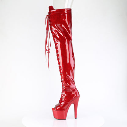 *7" Heel, 2 3/4" PF Peep Toe Lace-Up Thigh Boot, Side Zip (Pleaser ADO3021GP/AQG/M)
