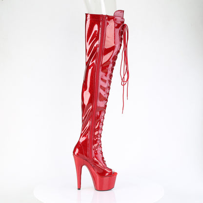 *7" Heel, 2 3/4" PF Peep Toe Lace-Up Thigh Boot, Side Zip (Pleaser ADO3021GP/AQG/M)