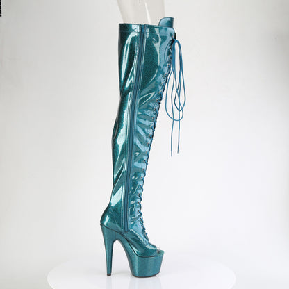 *7" Heel, 2 3/4" PF Peep Toe Lace-Up Thigh Boot, Side Zip (Pleaser ADO3021GP/AQG/M)