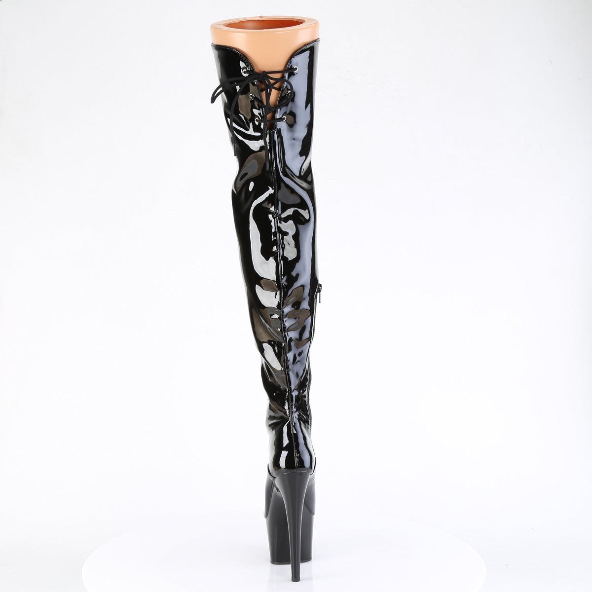 7" Heel, 2 3/4" PF Lace Up Front Thigh Boot, Side Zip (Pleaser ADO3022/B/M)