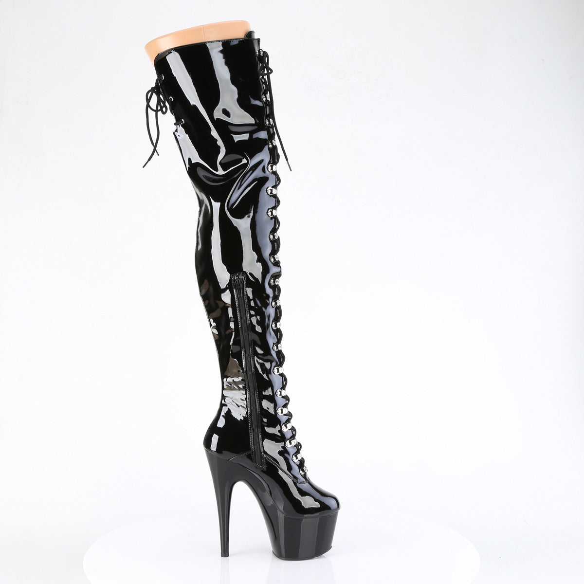 7" Heel, 2 3/4" PF Lace Up Front Thigh Boot, Side Zip (Pleaser ADO3022/B/M)