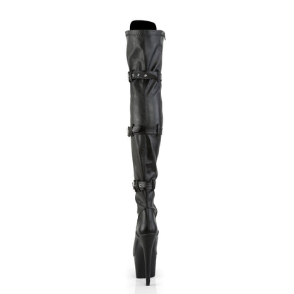 7" Heel, 2 3/4" PF Laceup Triple-Buckle Thigh Boot, Side Zip (Pleaser ADO3028/B/M)