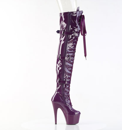 7" Heel, 2 3/4" PF Laceup Triple-Buckle Thigh Boot, Side Zip (Pleaser ADO3028/B/M)