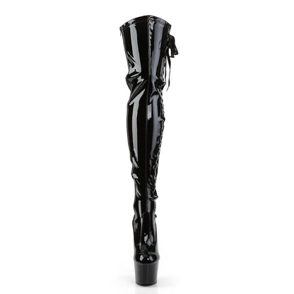7" Heel, 2 3/4" PF Thigh Boot w/Side Ribbon Lace, Side Zip (Pleaser ADO3050/B/M)
