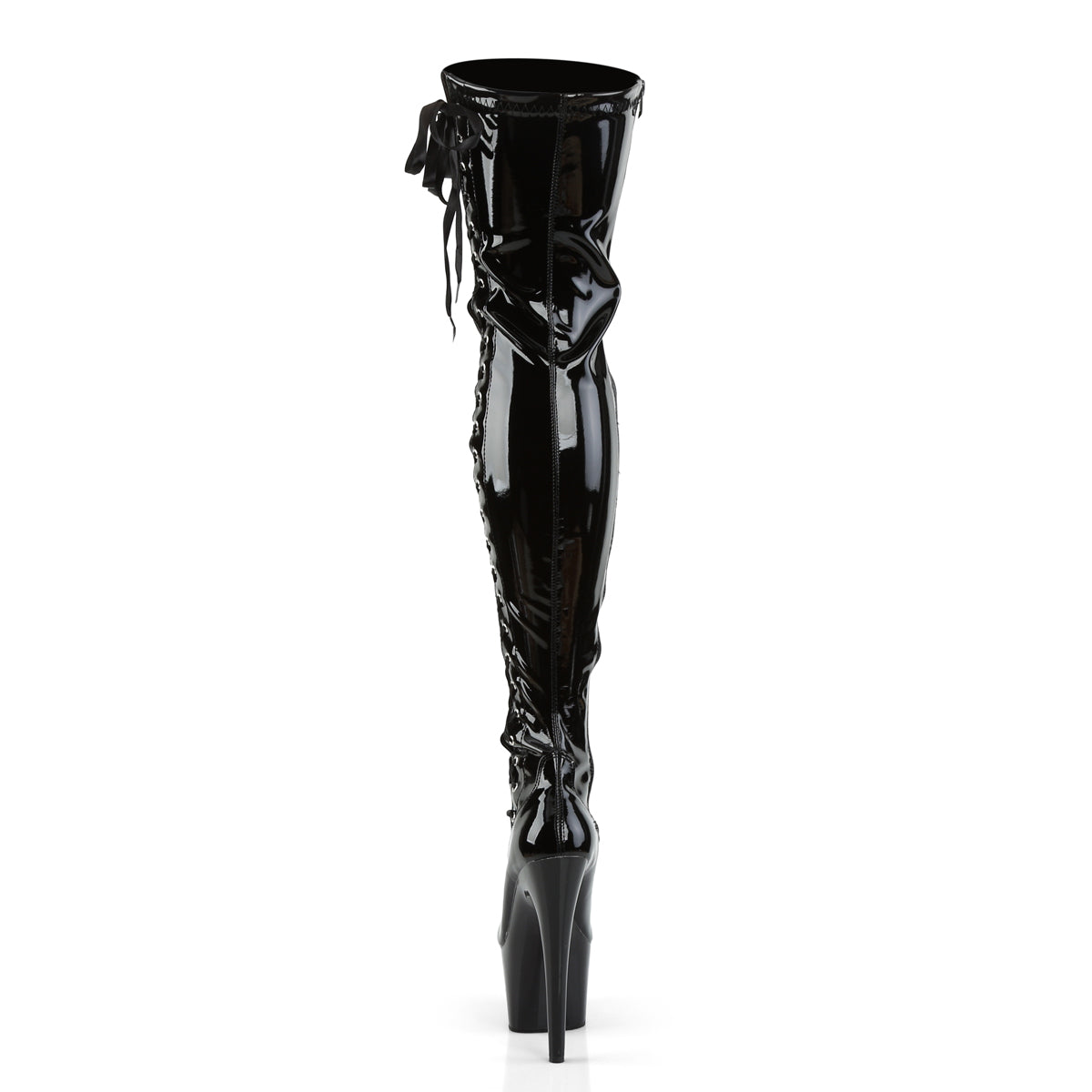 7" Heel, 2 3/4" PF Thigh Boot w/Side Ribbon Lace, Side Zip (Pleaser ADO3050/B/M)