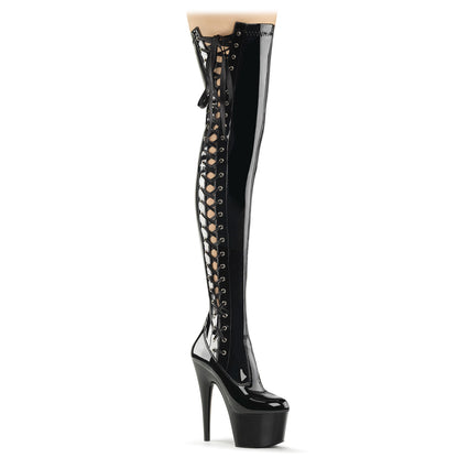 7" Heel, 2 3/4" PF Thigh Boot w/Side Ribbon Lace, Side Zip (Pleaser ADO3050/B/M)