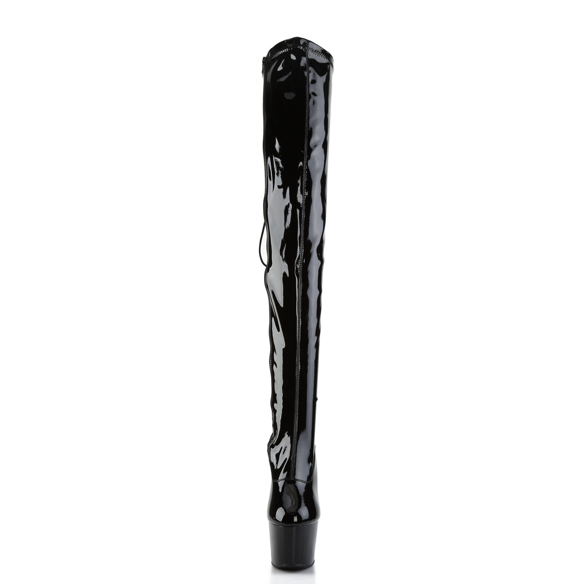 7" Heel, 2 3/4" PF Rear Lace-Up Stretch Thigh Boot, Side Zip (Pleaser ADO3063/B/M)