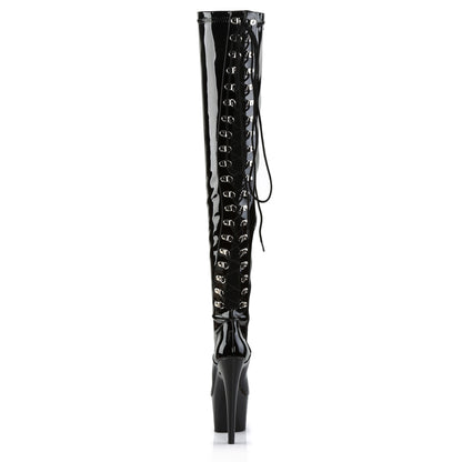 7" Heel, 2 3/4" PF Rear Lace-Up Stretch Thigh Boot, Side Zip (Pleaser ADO3063/B/M)