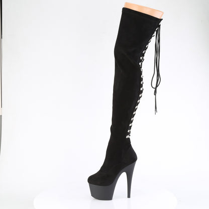 7" Heel, 2 3/4" PF Rear Lace-Up Stretch Thigh Boot, Side Zip (Pleaser ADO3063/B/M)