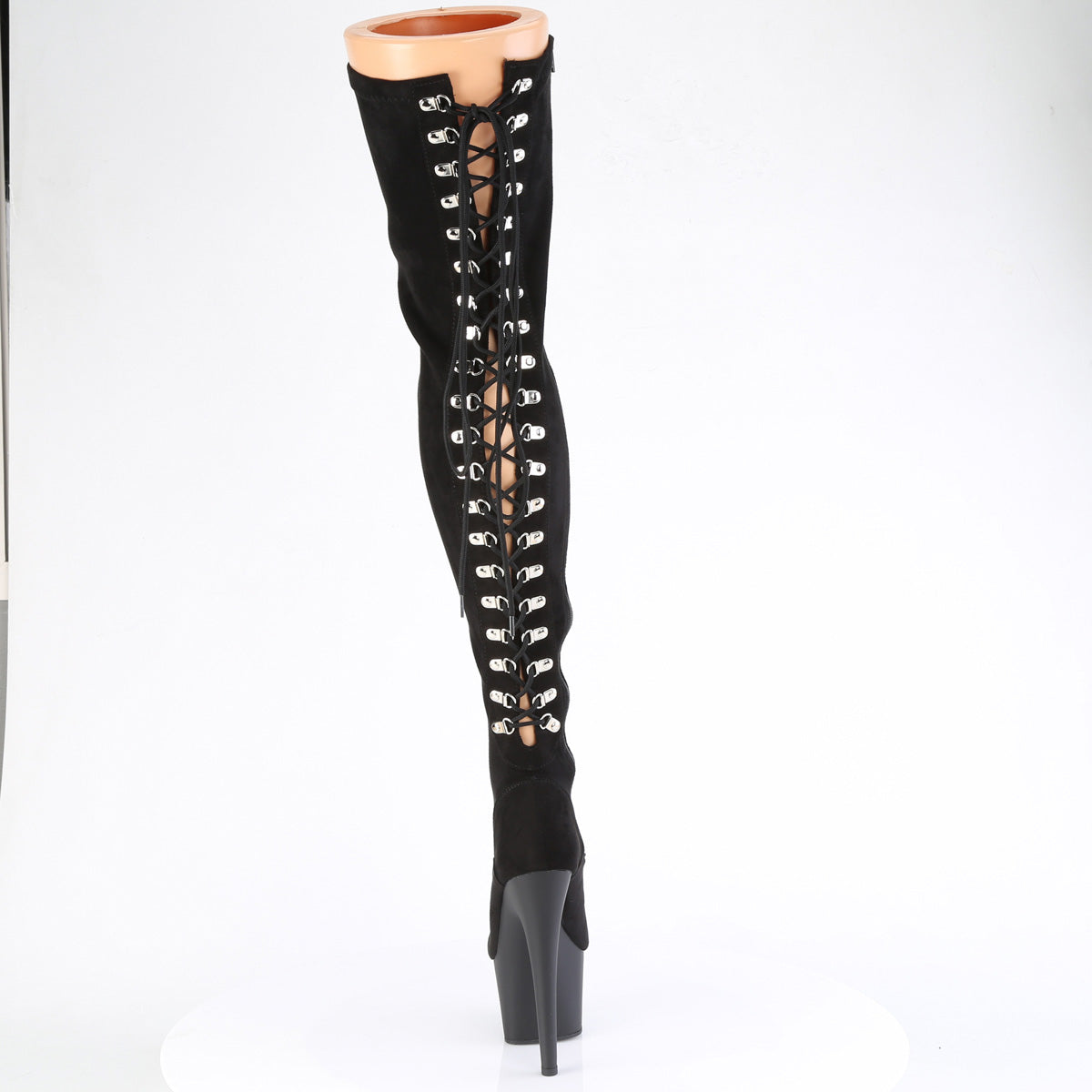 7" Heel, 2 3/4" PF Rear Lace-Up Stretch Thigh Boot, Side Zip (Pleaser ADO3063/B/M)