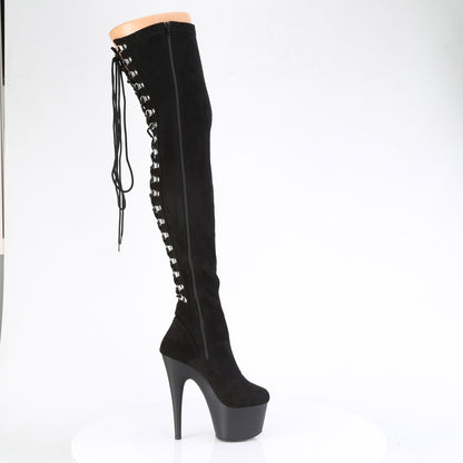 7" Heel, 2 3/4" PF Rear Lace-Up Stretch Thigh Boot, Side Zip (Pleaser ADO3063/B/M)