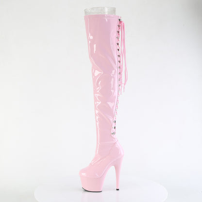 7" Heel, 2 3/4" PF Rear Lace-Up Stretch Thigh Boot, Side Zip (Pleaser ADO3063/B/M)