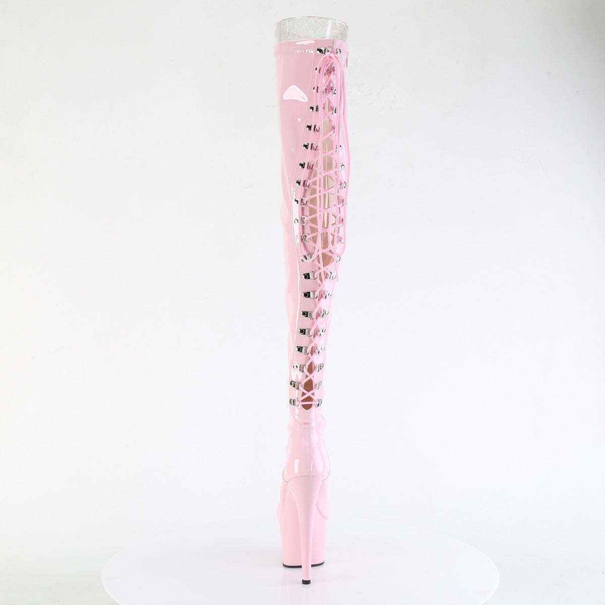 7" Heel, 2 3/4" PF Rear Lace-Up Stretch Thigh Boot, Side Zip (Pleaser ADO3063/B/M)