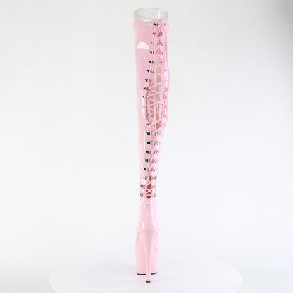 7" Heel, 2 3/4" PF Rear Lace-Up Stretch Thigh Boot, Side Zip (Pleaser ADO3063/B/M)