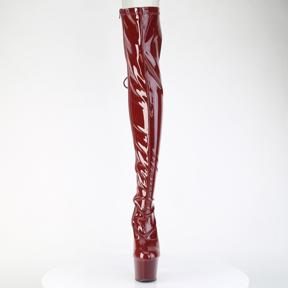7" Heel, 2 3/4" PF Rear Lace-Up Stretch Thigh Boot, Side Zip (Pleaser ADO3063/B/M)